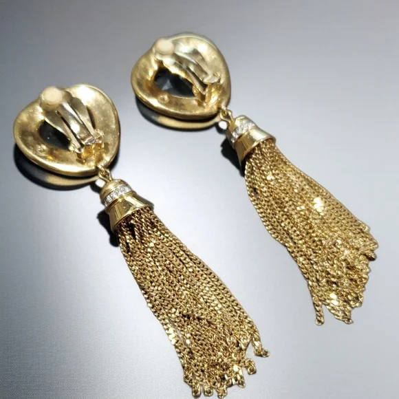 SWAROVSKI Huge Vintage Sapphire Crystal Dangle Tassel Clip-on Earrings - Picture 5 of 6